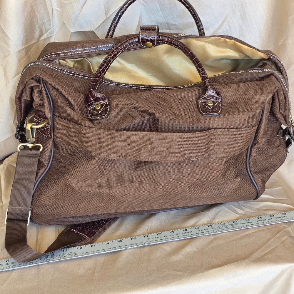 Nicki Nicole Miller Brown Canvas Croc Trim Weekender Bag Travel Duffel - Picture 12 of 16